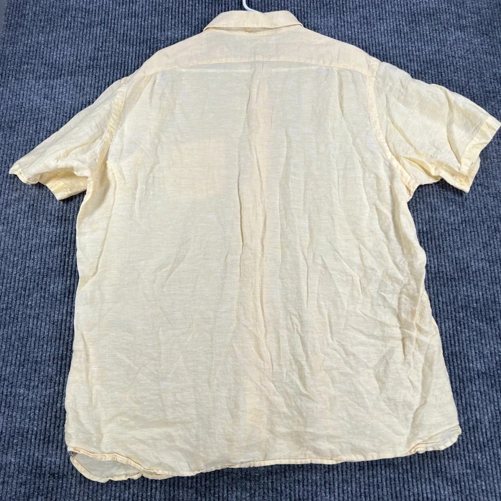Cremieux Shirt‎ Mens XL Extra Large Yellow Linen Short Sleeve Button Down Casual
